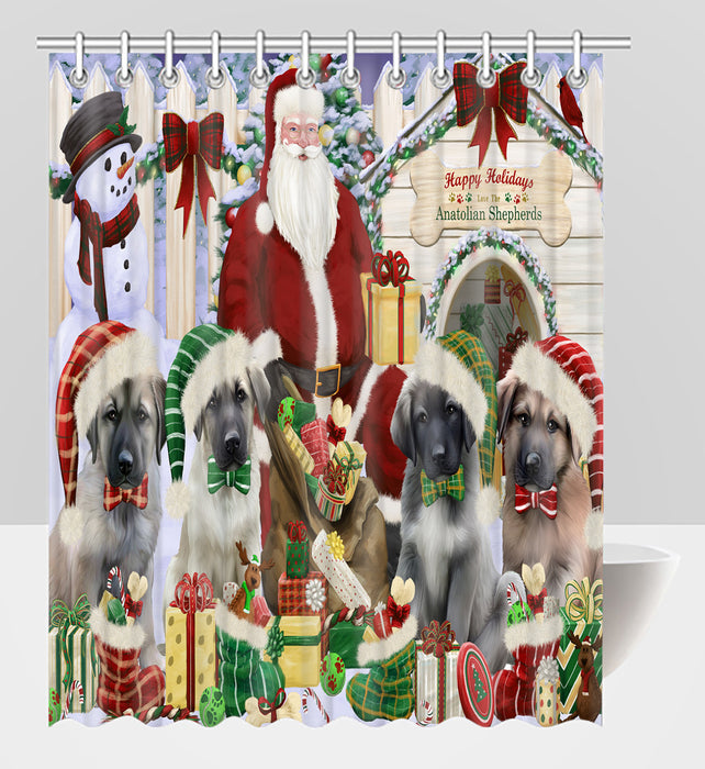 Happy Holidays Christmas Anatolian Shepherd Dogs House Gathering Shower Curtain