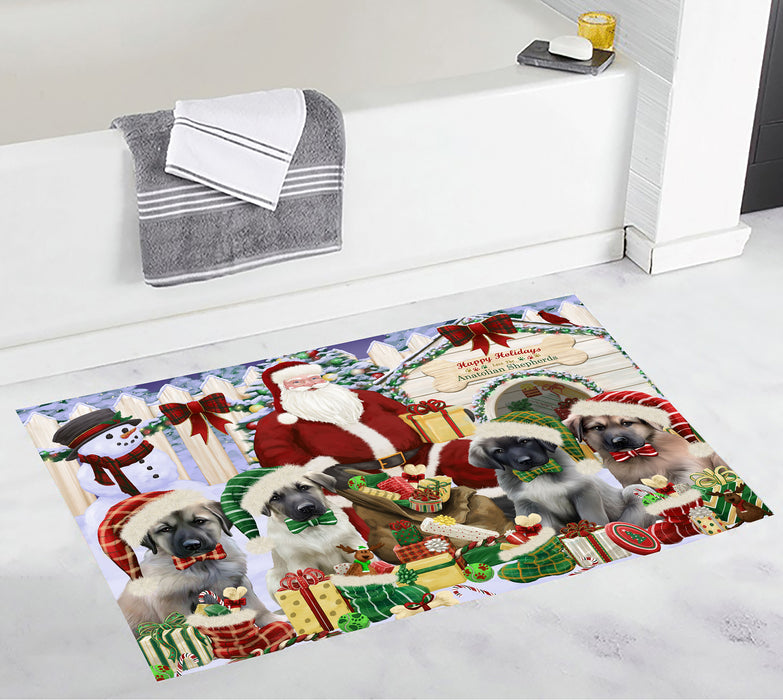 Happy Holidays Christma Anatolian Shepherd Dogs House Gathering Bath Mat