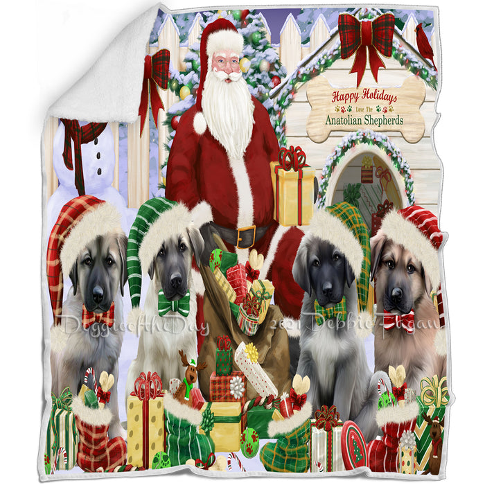 Happy Holidays Christmas Anatolian Shepherds Dog House Gathering Blanket BLNKT77529