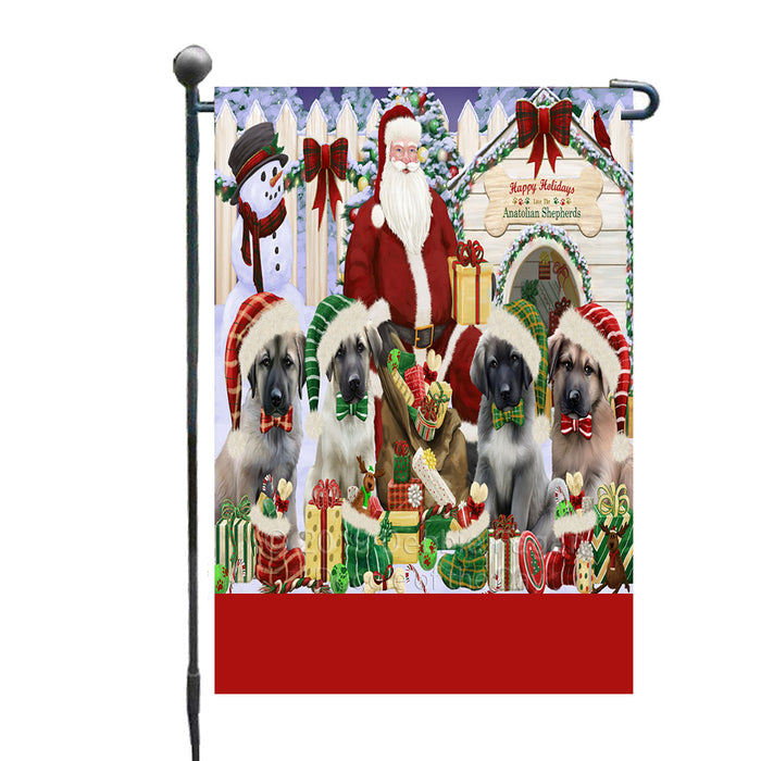 Personalized Happy Holidays Christmas Anatolian Shepherd Dogs House Gathering Custom Garden Flags GFLG-DOTD-A58490