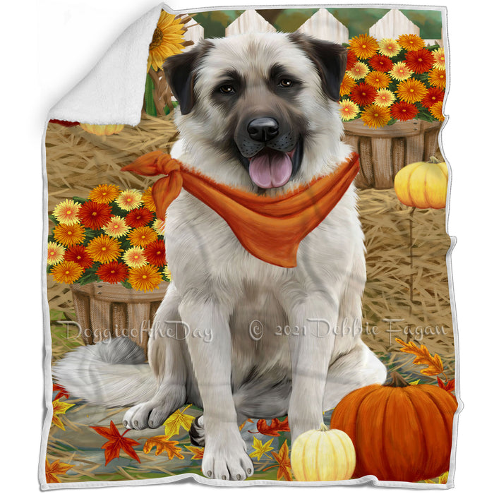 Fall Autumn Greeting Anatolian Shepherd Dog with Pumpkins Blanket BLNKT72066