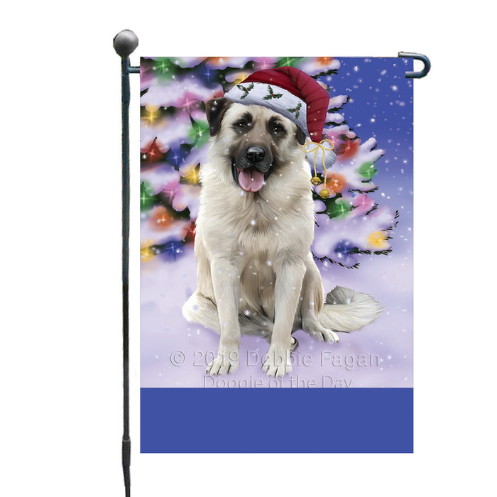 Personalized Winterland Wonderland Anatolian Shepherd Dog In Christmas Holiday Scenic Background Custom Garden Flags GFLG-DOTD-A61206