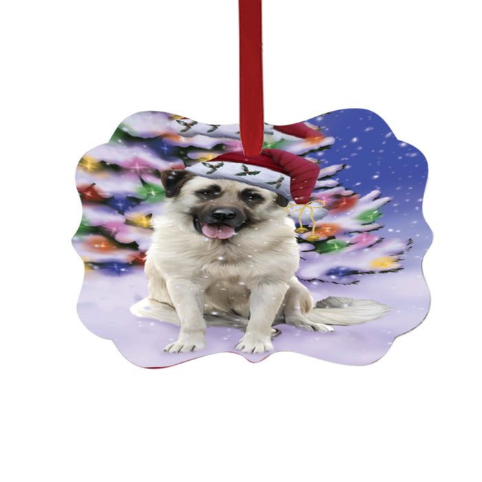 Winterland Wonderland Anatolian Shepherd Dog In Christmas Holiday Scenic Background Double-Sided Photo Benelux Christmas Ornament LOR49493