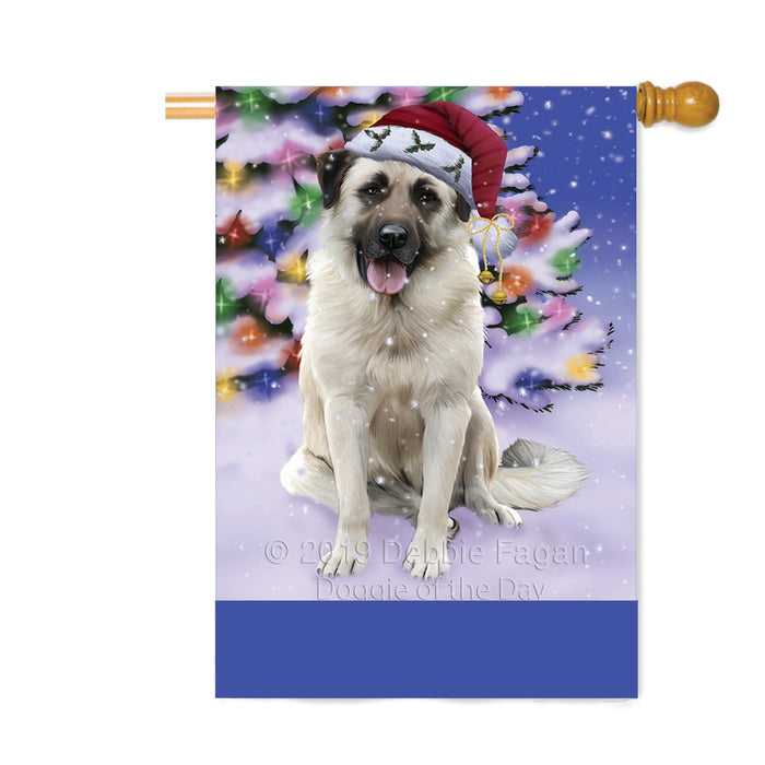 Personalized Winterland Wonderland Anatolian Shepherd Dog In Christmas Holiday Scenic Background Custom House Flag FLG-DOTD-A61262