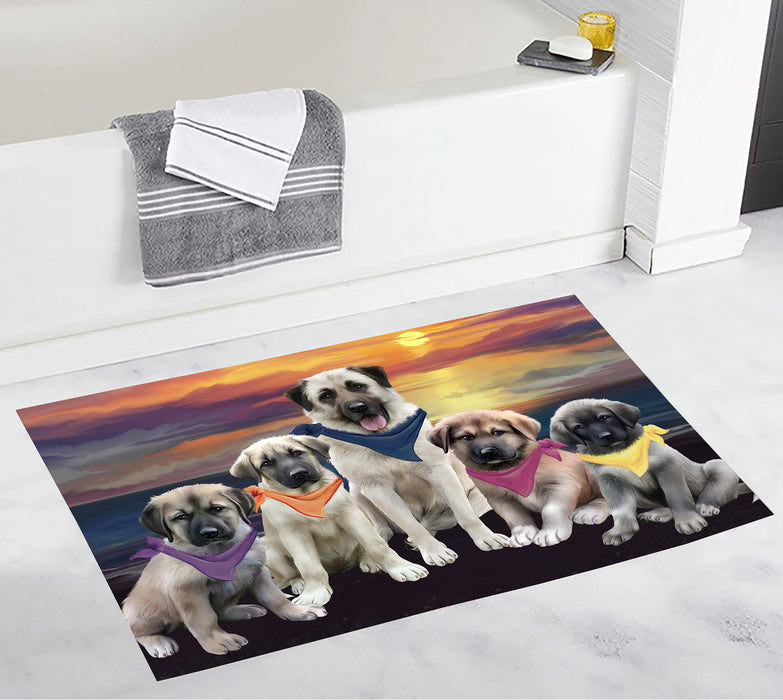 Family Sunset Portrait Anatolian Shepherd Dogs Bath Mat