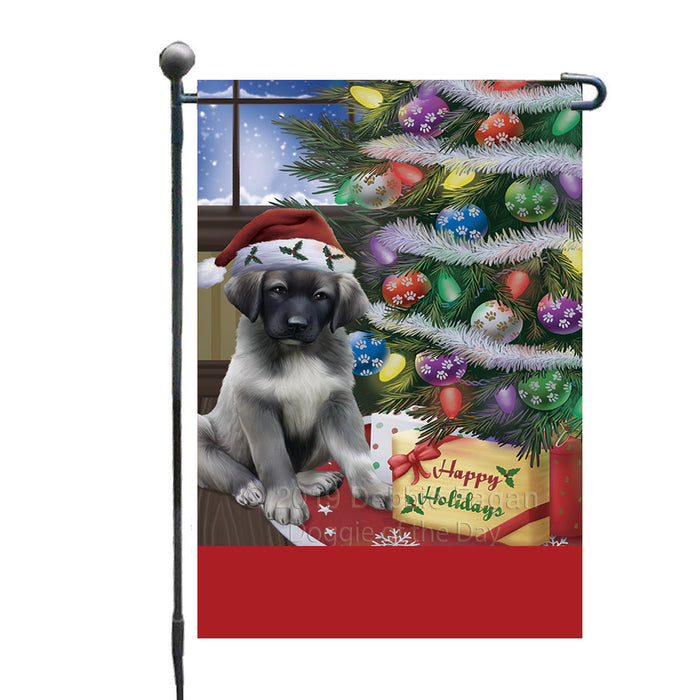 Personalized Christmas Happy Holidays Anatolian Shepherd Dog with Tree and Presents Custom Garden Flags GFLG-DOTD-A58584