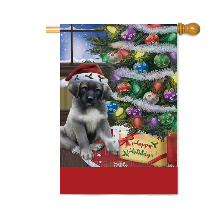 Personalized Christmas Happy Holidays Anatolian Shepherd Dog with Tree and Presents Custom House Flag FLG-DOTD-A58640