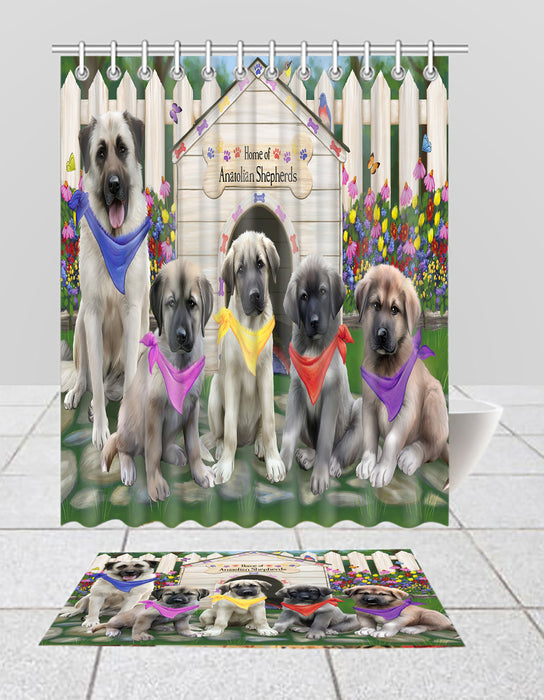 Spring Dog House Anatolian Shepherd Dogs Bath Mat and Shower Curtain Combo