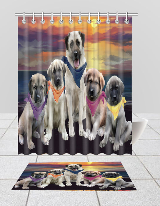 Family Sunset Portrait Anatolian Shepherd Dogs Bath Mat and Shower Curtain Combo