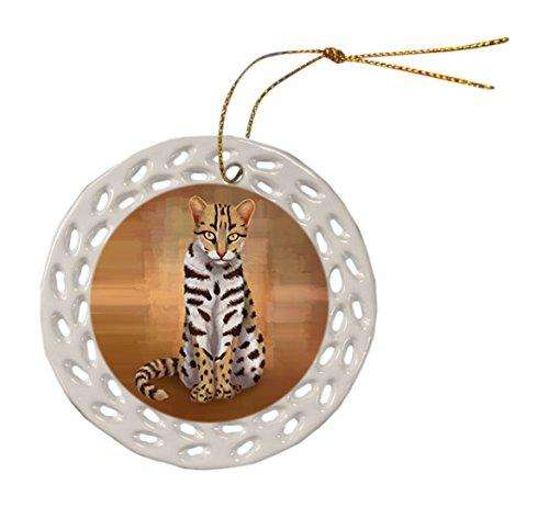 Asian Leopard Cat Christmas Doily Ceramic Ornament