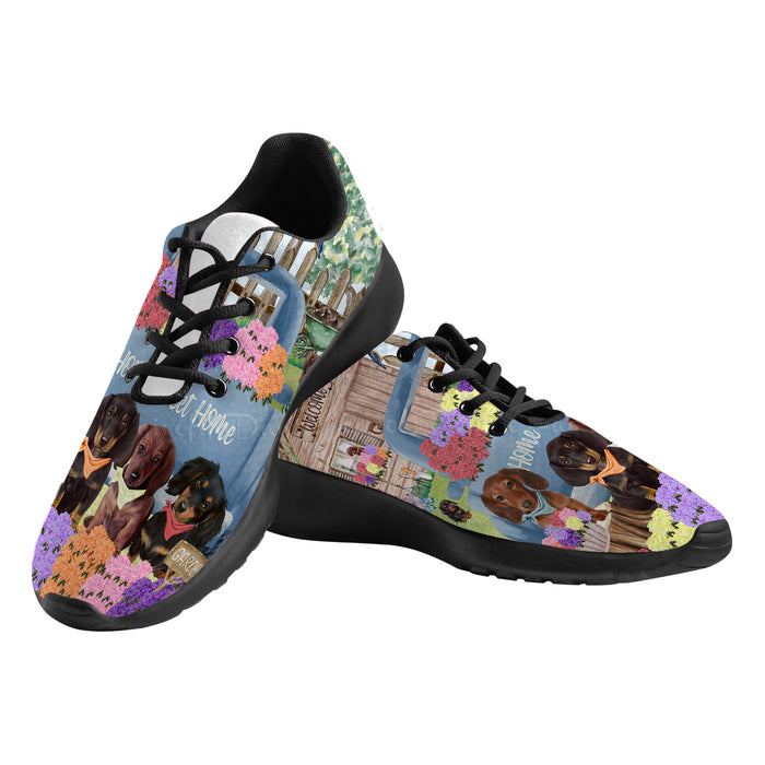 Rhododendron Home Sweet Home Garden Blue Truck Dachshund Dog on Women's Athletic Shoes