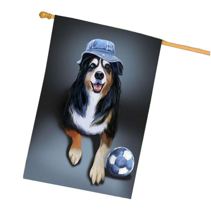 Austin Dog Wearing Hat with Ball House Flag