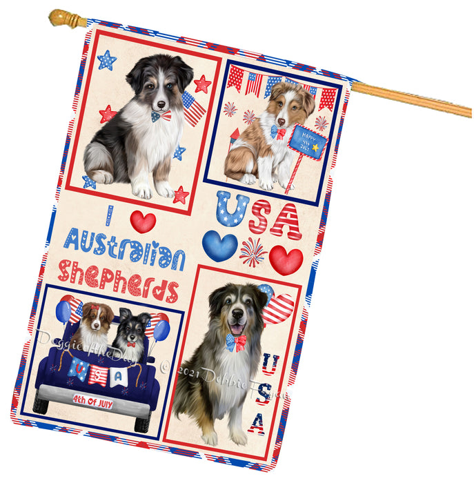 4th of July Independence Day I Love USA Australian Shepherd Dogs House flag FLG66921