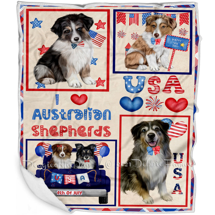 4th of July Independence Day I Love USA Australian Shepherd Dogs Blanket BLNKT143468