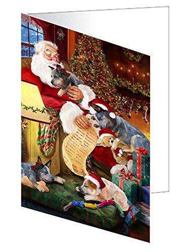 Australian Cattle Dog and Puppies Sleeping with Santa Handmade Artwork Assorted Pets Greeting Cards and Note Cards with Envelopes for All Occasions and Holiday Seasons