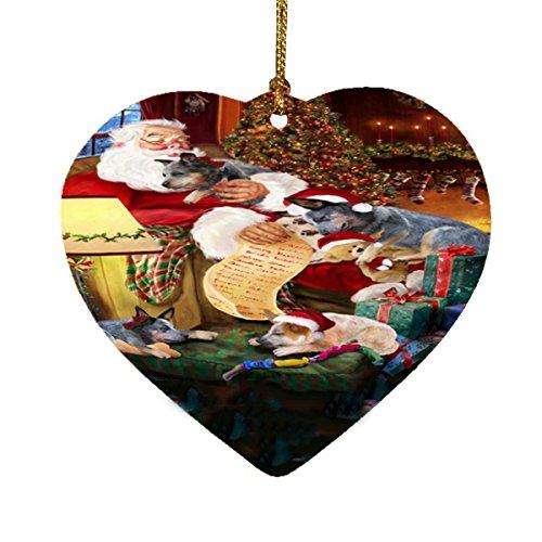 Australian Cattle Dog and Puppies Sleeping with Santa Heart Christmas Ornament