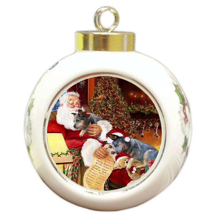 Australian Cattle Dog and Puppies Sleeping with Santa Round Ball Christmas Ornament D416