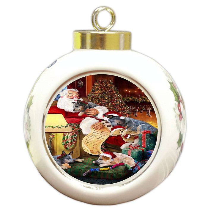 Australian Cattle Dog and Puppies Sleeping with Santa Round Ball Christmas Ornament