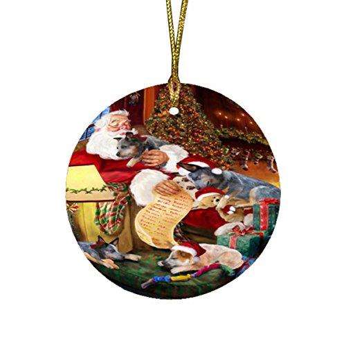 Australian Cattle Dog and Puppies Sleeping with Santa Round Christmas Ornament