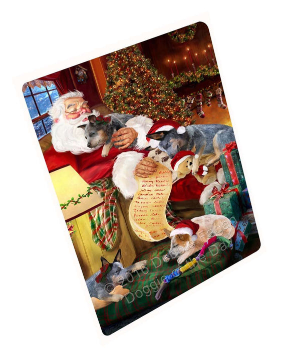 Australian Cattle Dog and Puppies Sleeping with Santa Tempered Cutting Board
