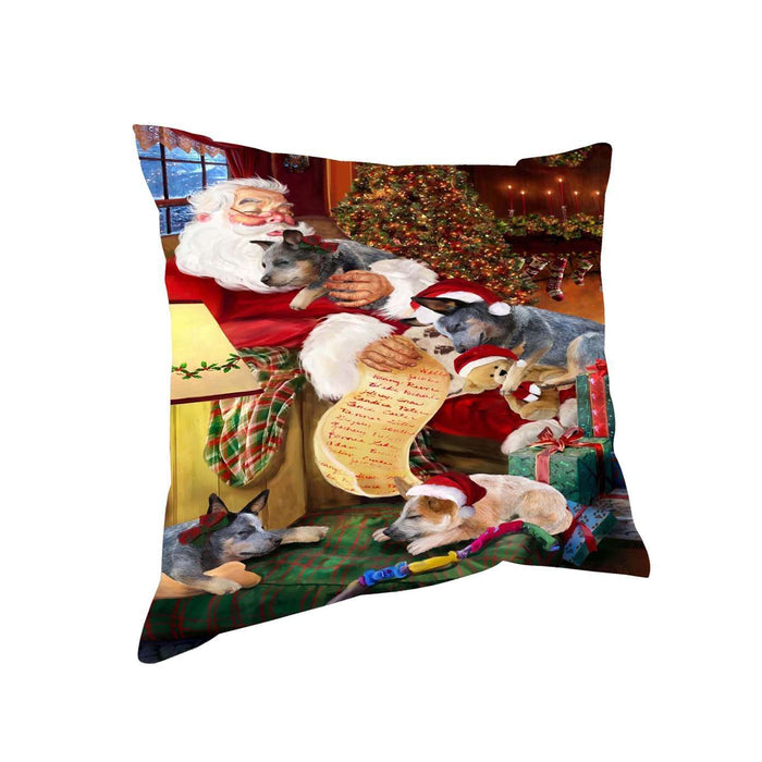 Australian Cattle Dog and Puppies Sleeping with Santa Throw Pillow