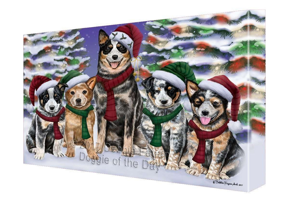 Australian Cattle Dog Christmas Family Portrait in Holiday Scenic Background Canvas Wall Art