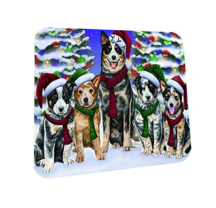 Australian Cattle Dog Christmas Family Portrait in Holiday Scenic Background Coasters Set of 4