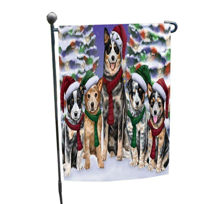 Australian Cattle Dog Christmas Family Portrait in Holiday Scenic Background Garden Flag
