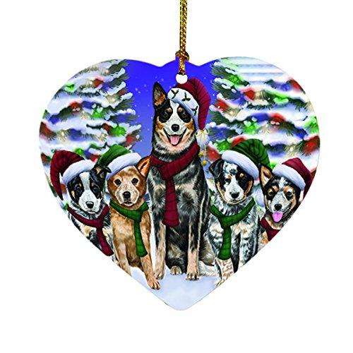 Australian Cattle Dog Christmas Family Portrait in Holiday Scenic Background Heart Ornament D128