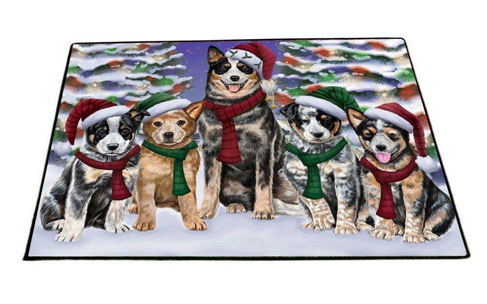 Australian Cattle Dog Christmas Family Portrait in Holiday Scenic Background Indoor/Outdoor Floormat
