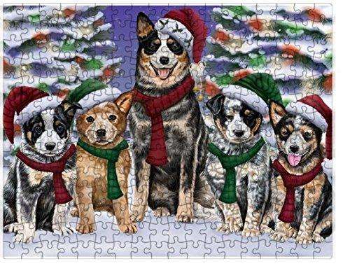 Australian Cattle Dog Christmas Family Portrait in Holiday Scenic Background Puzzle with Photo Tin