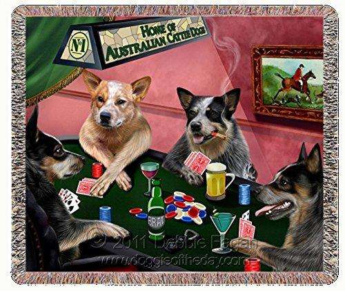 Australian Cattle Dog Playing Poker Woven Throw Blanket 54 x 38