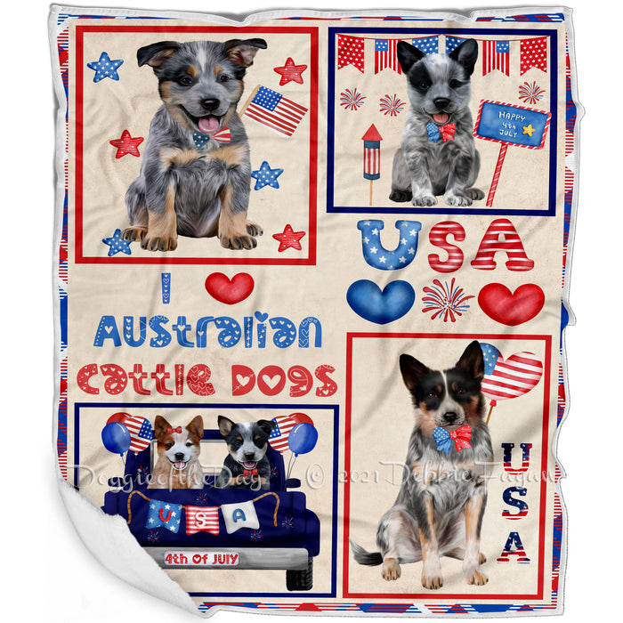 4th of July Independence Day I Love USA Australian Cattle Dogs Blanket BLNKT143466