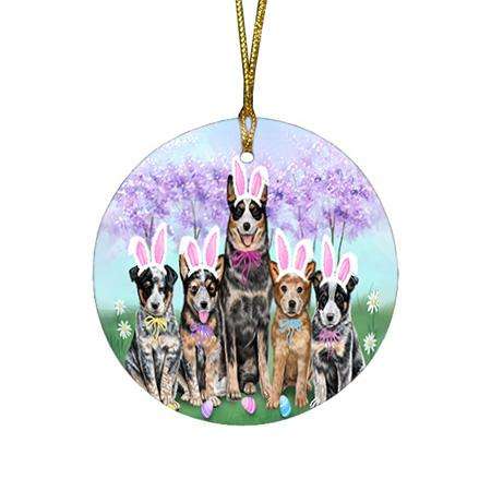 Australian Cattle Dogs Easter Holiday Round Flat Christmas Ornament RFPOR49118