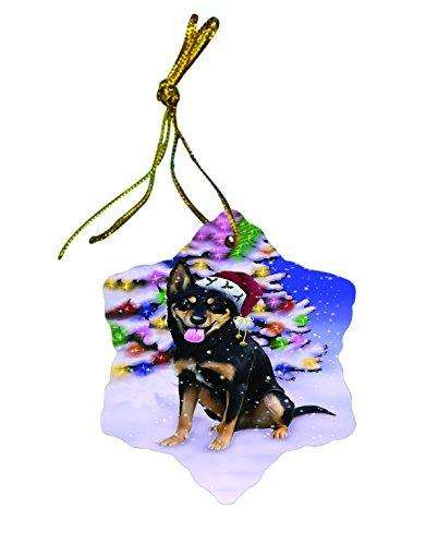 Australian Kelpie Dog Christmas Snowflake Ceramic Ornament