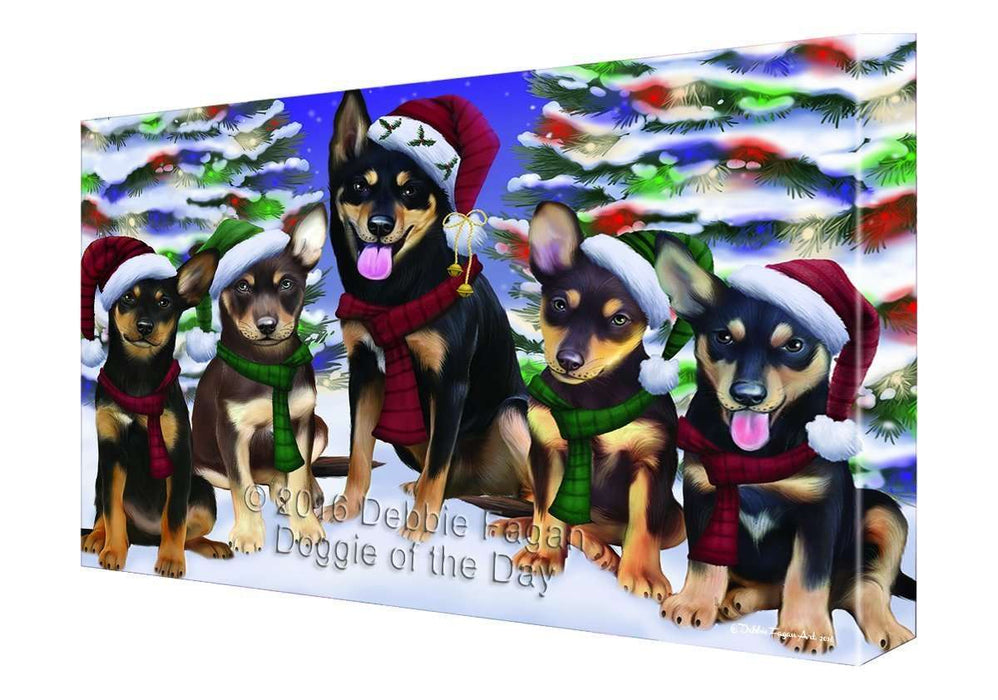 Australian Kelpies Dog Christmas Family Portrait in Holiday Scenic Background Canvas Wall Art