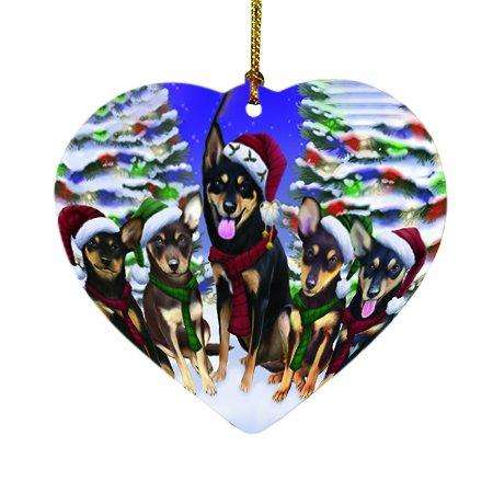 Australian Kelpies Dog Christmas Family Portrait in Holiday Scenic Background Heart Ornament D159