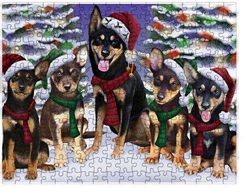 Australian Kelpies Dog Christmas Family Portrait in Holiday Scenic Background Puzzle with Photo Tin D138