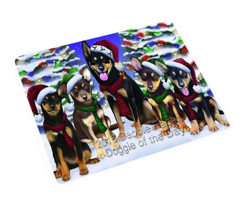 Australian Kelpies Dog Christmas Family Portrait in Holiday Scenic Background Tempered Cutting Board
