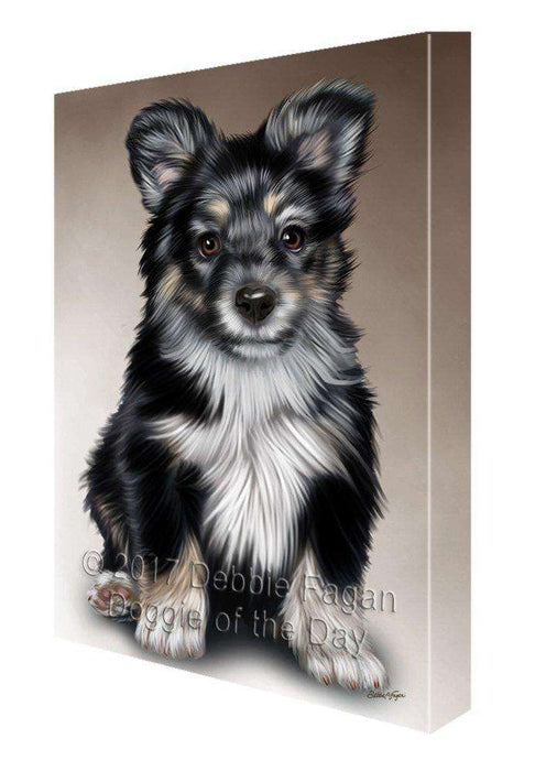 Australian Shepherd Black Puppy Dog Painting Printed on Canvas Wall Art Signed