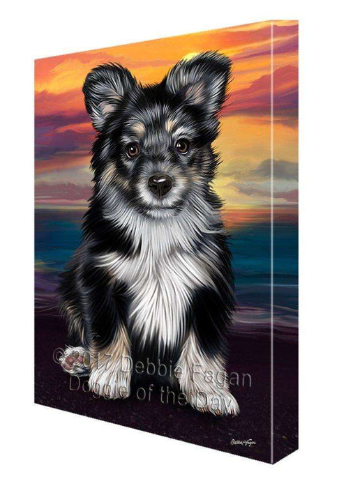 Australian Shepherd Black Puppy Dog Painting Printed on Canvas Wall Art Signed