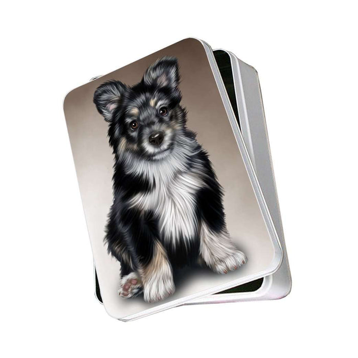 Australian Shepherd Black Puppy Dog Photo Storage Tin