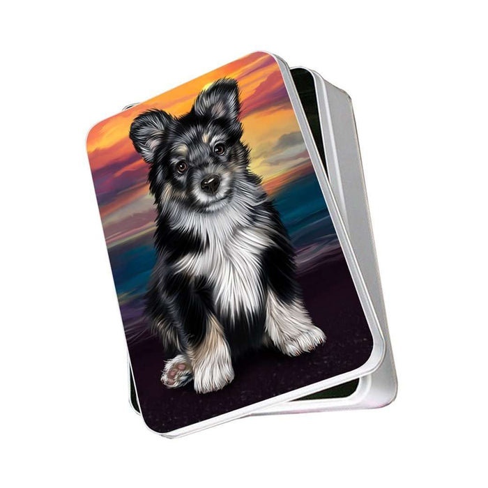 Australian Shepherd Black Puppy Dog Photo Storage Tin