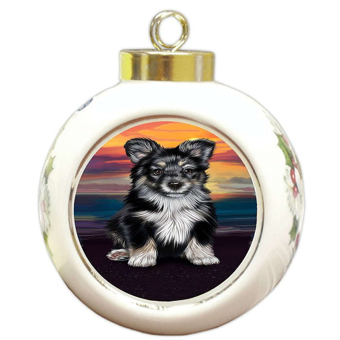 Australian Shepherd Black Puppy Dog Round Ball Christmas Ornament