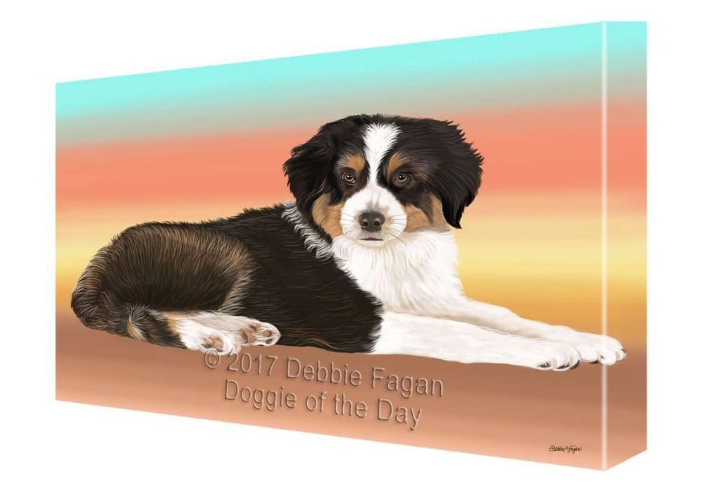 Australian Shepherd Black Tri Dog Painting Printed on Canvas Wall Art Signed