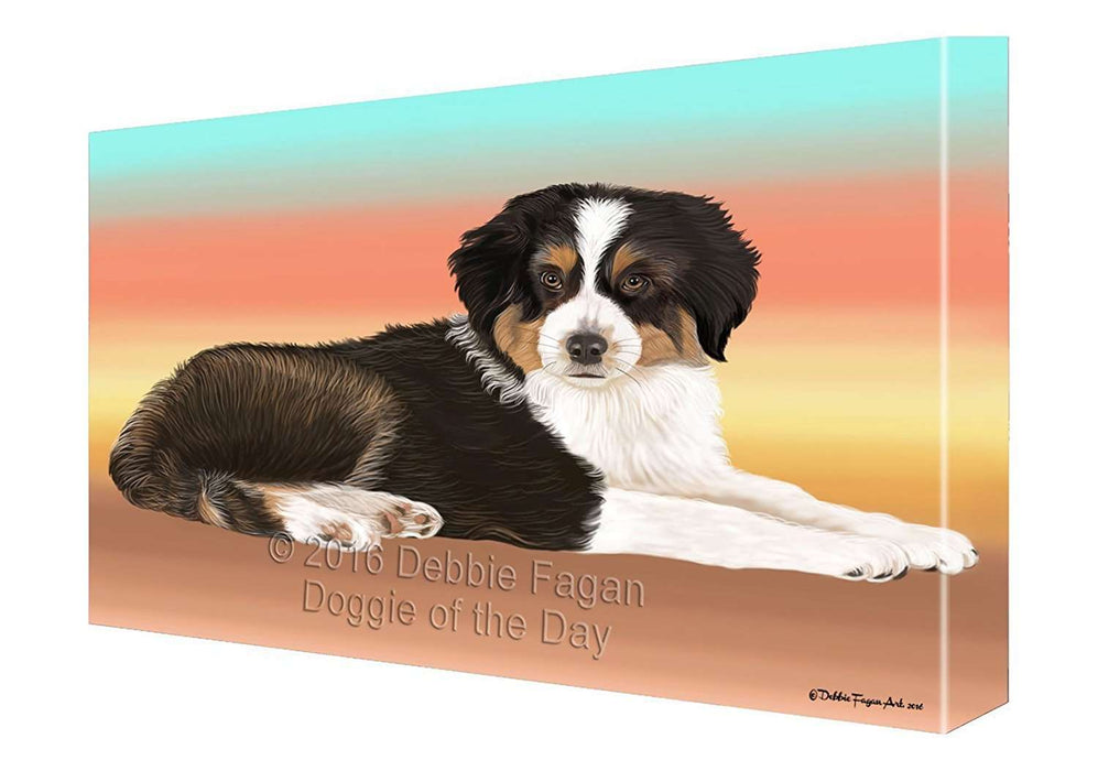 Australian Shepherd Black Tri Dog Painting Printed on Canvas Wall Art