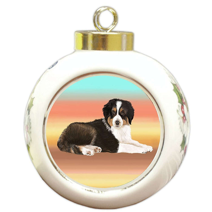 Australian Shepherd Black Tri Dog Round Ball Christmas Ornament