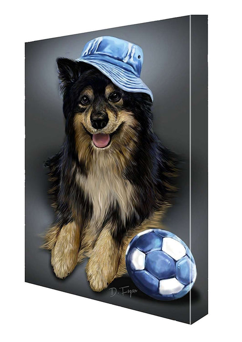 Australian Shepherd Black Tri Dog with Denim Ball and Hat Canvas