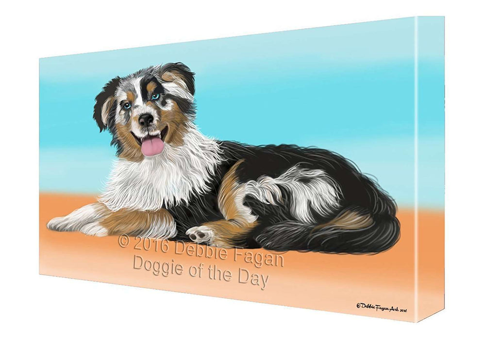 Australian Shepherd Blue Merle Dog Painting Printed on Canvas Wall Art