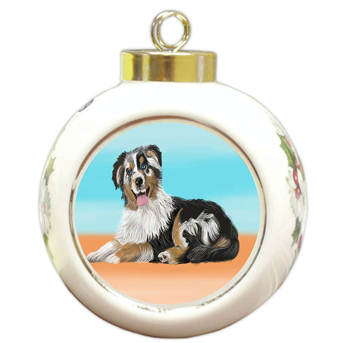 Australian Shepherd Blue Merle Dog Round Ball Christmas Ornament
